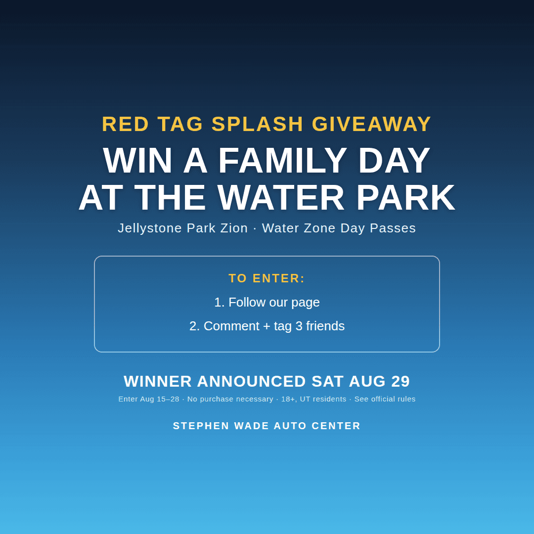 Red Tag Splash Giveaway — win a family day at Jellystone Park Zion's Water Zone. Follow the page and comment tagging 3 friends. Enter August 15-28; winner announced Saturday, August 29.