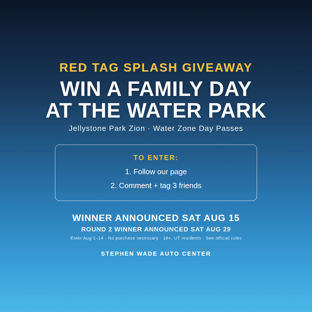 Red Tag Splash Giveaway — win a family day at Jellystone Park Zion's Water Zone. Follow the page and comment tagging 3 friends. Enter August 1-14; winner announced Saturday, August 15.