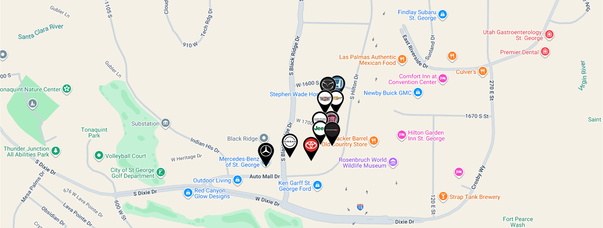 Map showing all dealership locations
